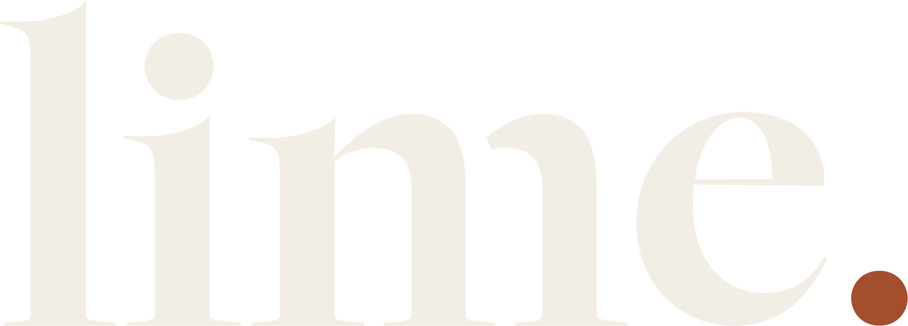 Lime main logo with cream coloured text and an orange dot.